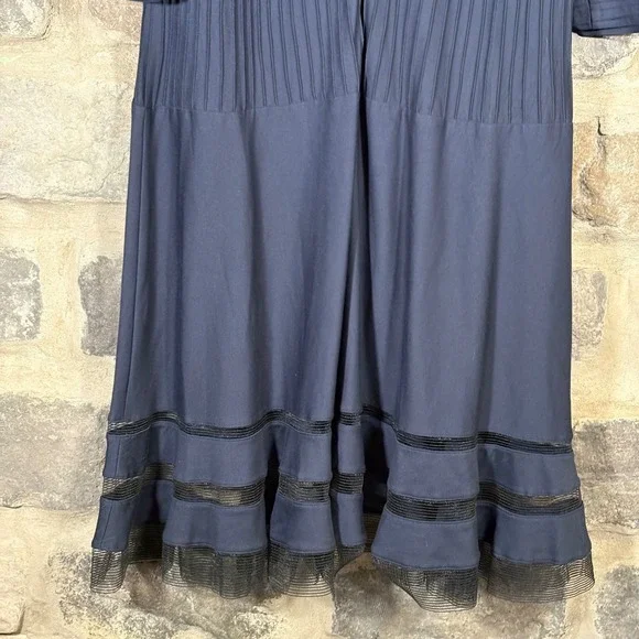 Tadashi Shoji Too Navy Blue Dress 1X Plus Size‎ Pleated Mesh Trim Party Formal